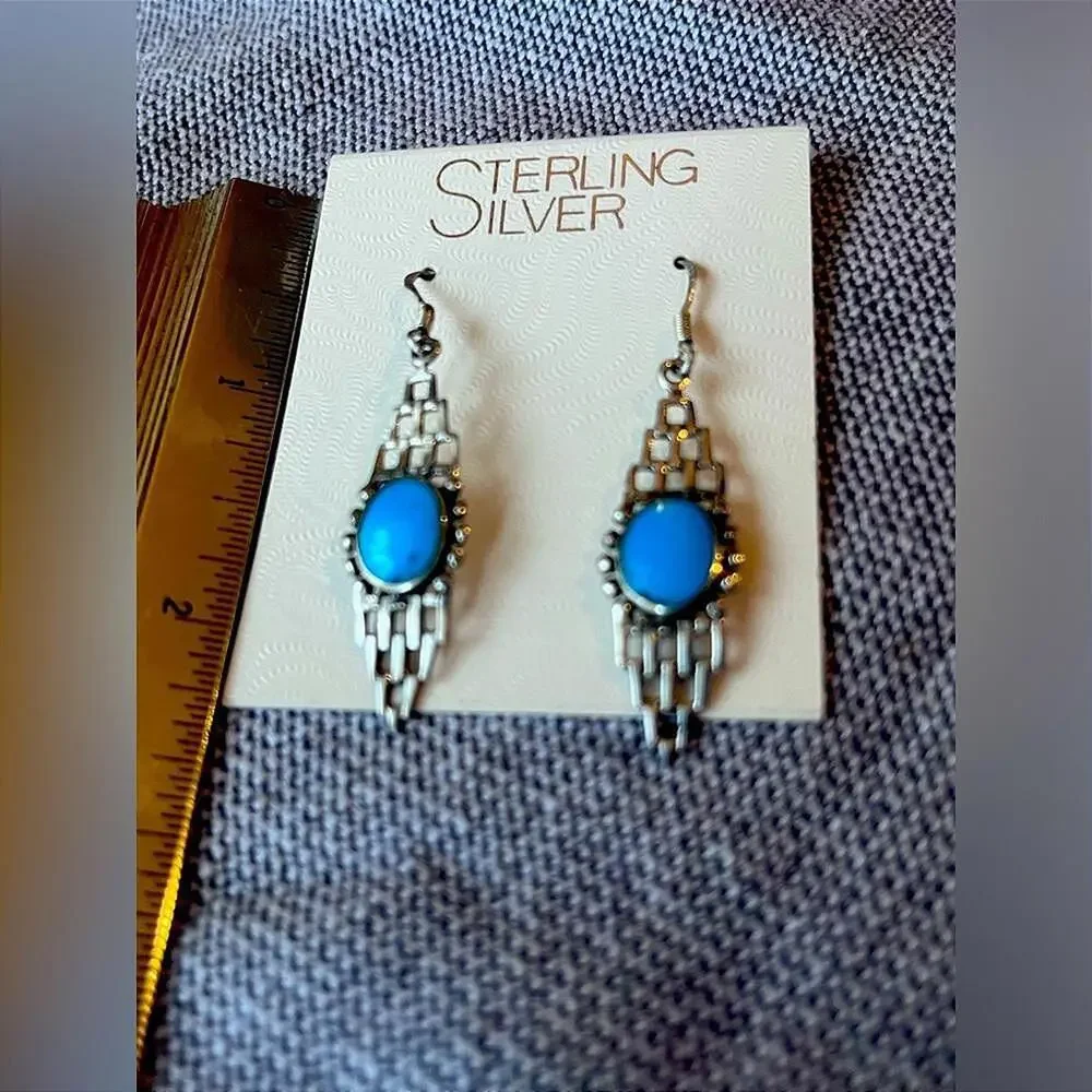 Y2K‎ Vintage-New Turquoise Bohemian Sterling Silver Earrings